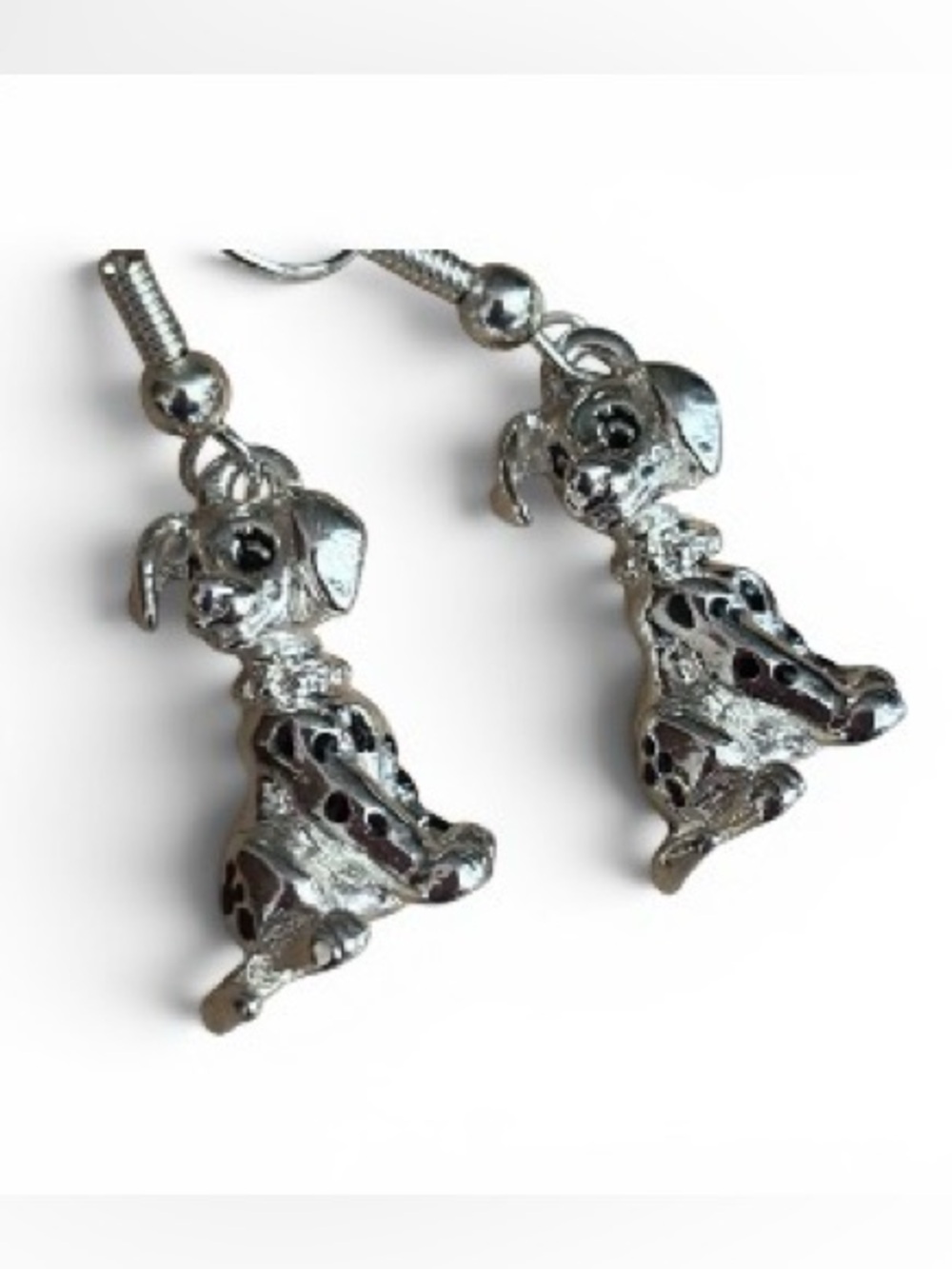 Vintage 90s Disney 101 Dalmatians Silver Dangle Earrings Puppy Drop Avon NIB - Picture 5 of 13